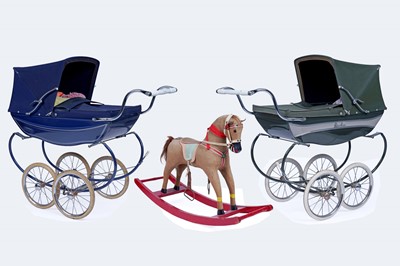 Lot 486 - Two mid-20th Century Silver Cross dolls prams; and a 1950’s rocking horse
