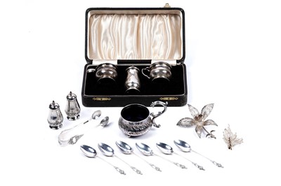 Lot 93 - A silver condiment set; and other items of silverware