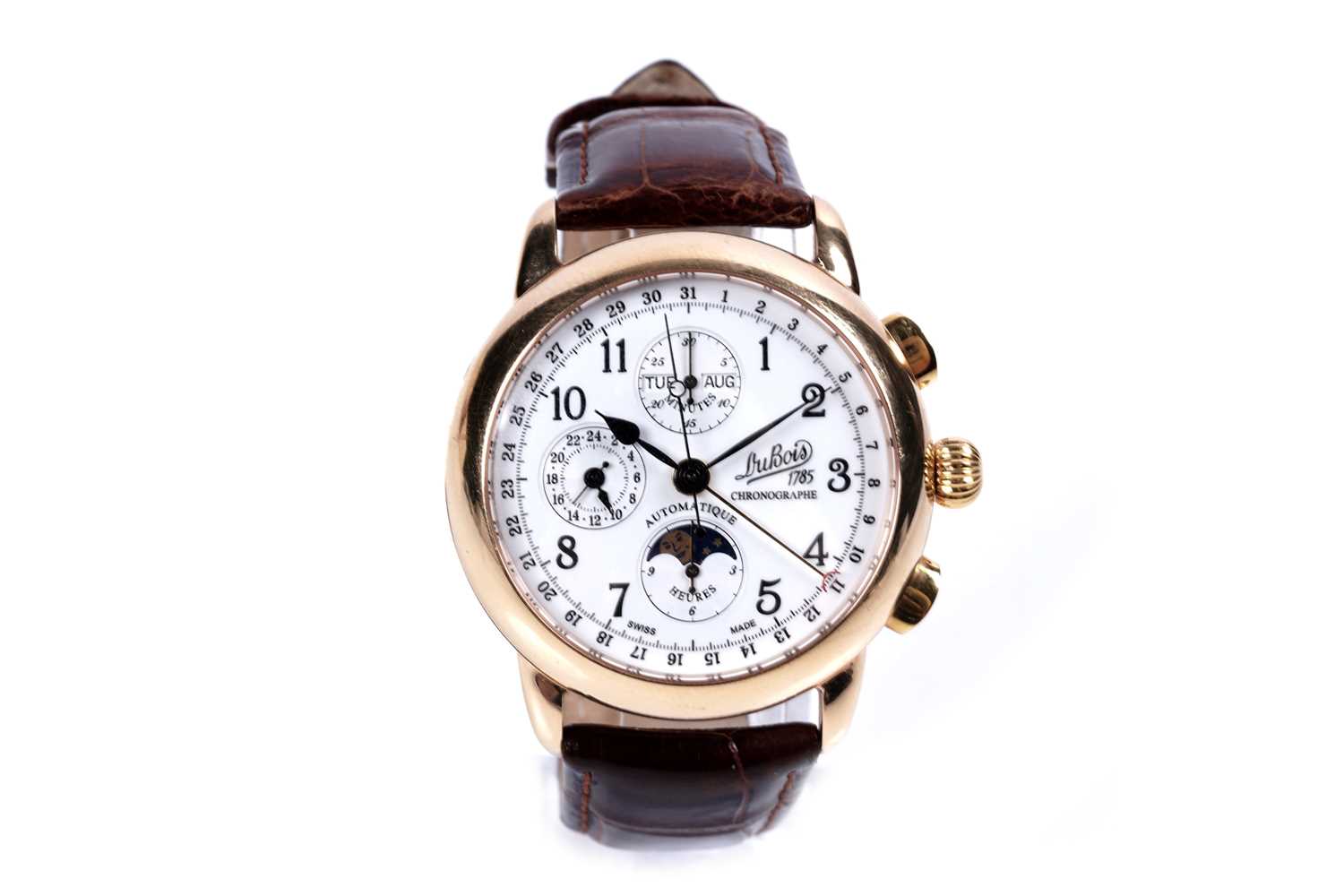 Lot 792 - Philippe du Bois & Fils 18ct yellow gold cased automatic chronograph calendar wristwatch