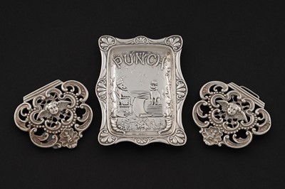 Lot 132 - A late Victorian novelty silver pin tray; and a late Victorian cast silver buckle
