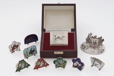 Lot 350 - Continental and Japanese place card holders; and a box of silver napkin rings