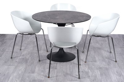 Lot 112 - Sintesi of Italy: a set of four ‘Large Orbit’ tub chairs; and a faux marble top table