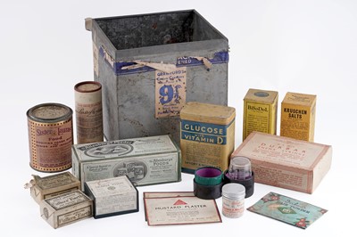 Lot 659 - A vintage biscuit tin and medicines