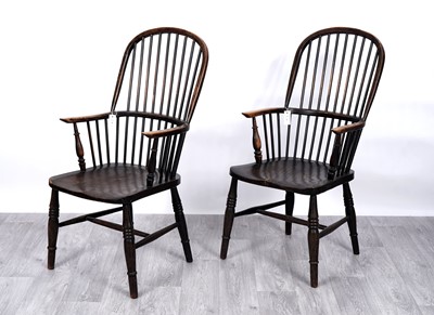 Lot 9 - A pair of 19th Century beech, ash and elm spindle-back Windsor armchairs