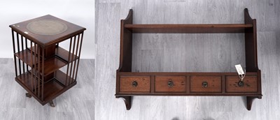 Lot 2 - A Georgian-style mahogany two-tier revolving bookcase; and a wall hanging rack