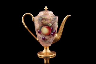 Lot 415 - A Royal Worcester fruit painted coffee pot