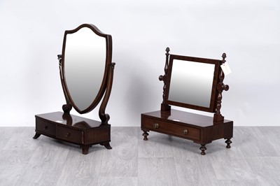 Lot 8 - A late Georgian inlaid mahogany toilet mirror; and a Georgian-style mahogany swing mirror