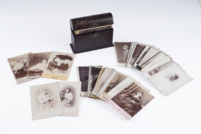 Lot 710 - Late 19th Century cabinet card portrait photographs; and a leather box
