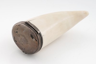 Lot 694 - A George III silver mounted sperm whale tooth snuff mull