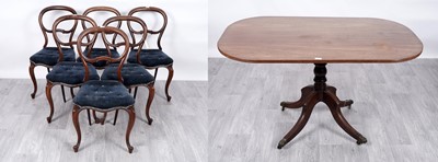 Lot 3 - A set of six Victorian rosewood balloon back dining chairs; and a tilt-top breakfast table