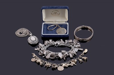 Lot 92 - Two silver charm bracelets and other jewellery
