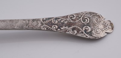 Lot 440 - A rare Charles II/James II Cornish silver lace-back trefid spoon