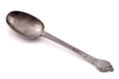 Lot 441 - A late Charles II silver lace-back trefid spoon