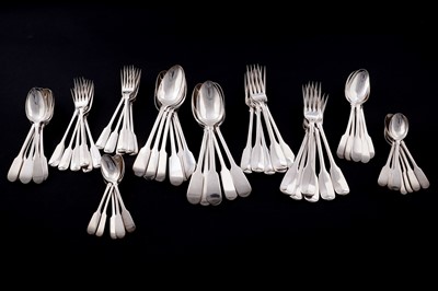Lot 448 - Paul Storr: a George III/IV collected of fiddle pattern flatware