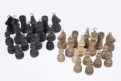 Lot 609 - A large scale turned wooden chess set