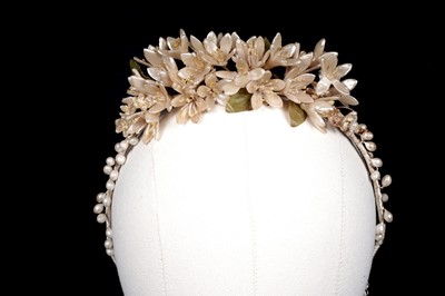 Lot 687 - A late 1930's British bridal wax orange-blossom wedding crown