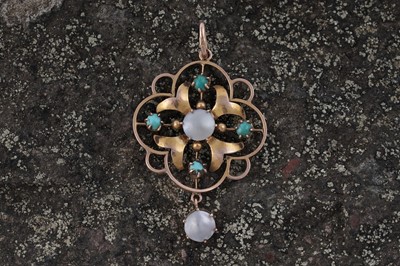 Lot 3 - A Victorian Arts and Crafts style turquoise and blister pearl pendant