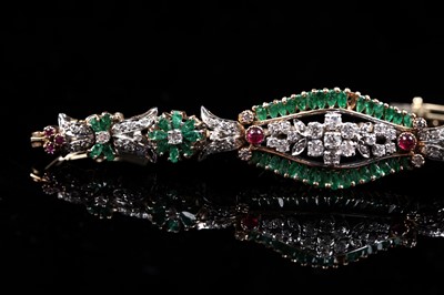 Lot 921 - An emerald, ruby and diamond bracelet