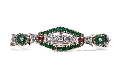 Lot 921 - An emerald, ruby and diamond bracelet