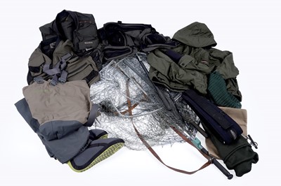 Lot 776 - A selection of fishing clothing; and landing nets