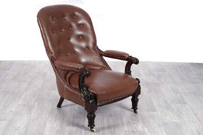 Lot 11 - A Victorian mahogany framed button back armchair