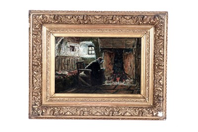 Lot 58 - George Sherwood Hunter - Old woman keeping warm by the fire | oil