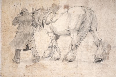 Lot 616 - Attributed to Edmund Blampied - Shire horse with figure | drawing