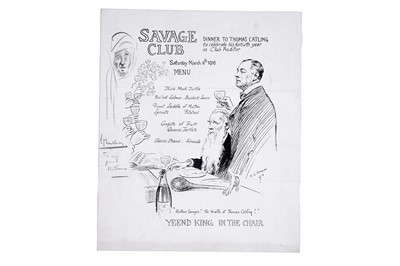 Lot 617 - Lance Thackeray illustrated menu for The Savage Club Dinner, 1916