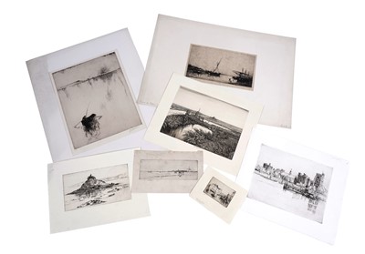 Lot 607 - Six mostly early 20th Century river and marine etchings by various artists
