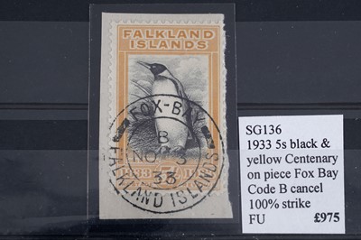 Lot 492 - Falkland Islands: 1933 5s used on piece