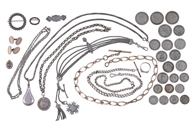 Lot 166 - A selection of silver and other jewellery and coins