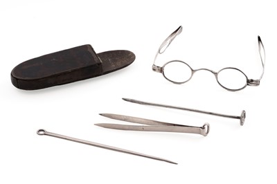 Lot 381 - A pair of George III silver spectacles ; and other items