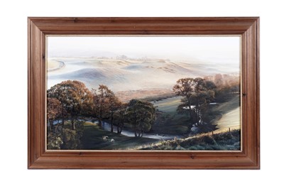Lot 1572 - Alan R. Thompson - Lake District view at dawn with sheep | oil