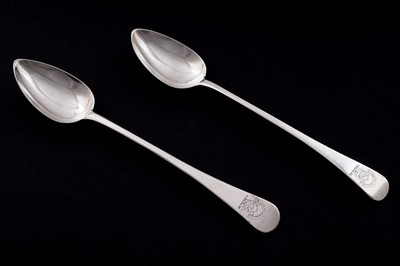 Lot 555 - A pair of George III Scottish provincial silver basting spoons