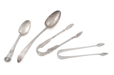 Lot 647 - A pair of Irish silver sugar tongs; and other items