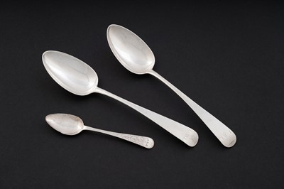 Lot 626 - Channel Isles: a pair of silver tablespoons; and a silver bright-cut teaspoon