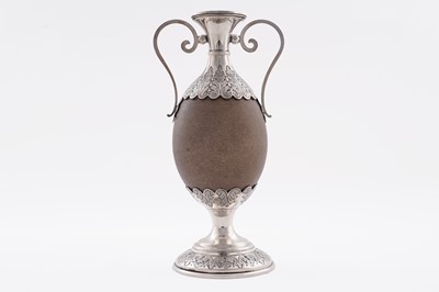 Lot 135 - A Victorian silver-mounted emu egg vase
