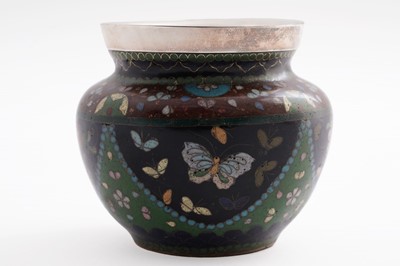 Lot 136 - An Edwardian silver mounted cloisonné-enamelled vase