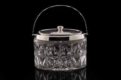 Lot 9 - A George V silver mounted cut glass biscuit barrel
