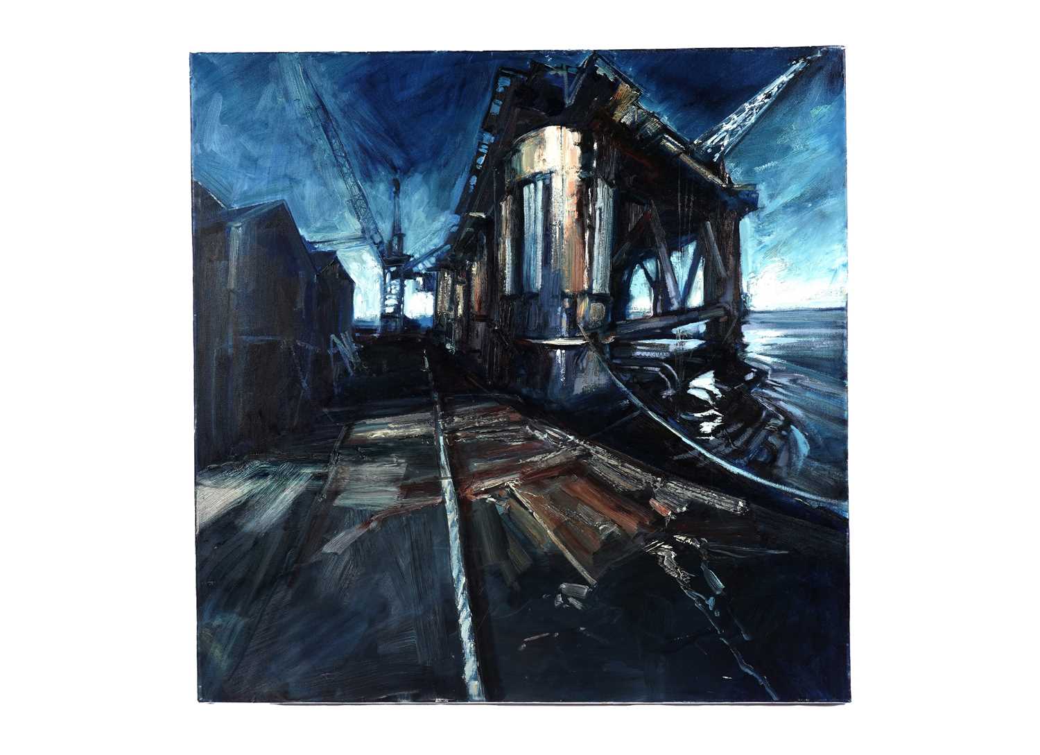 Lot 64 - Clare Money - Oil rig in harbour | oil