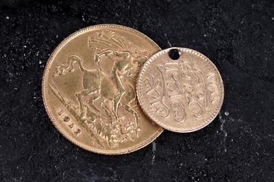 Lot 243 - A George V 1912 gold half sovereign; and an Ottoman gold coin