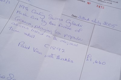 Lot 91 - An Ami Revenc Swiss cylinder music box