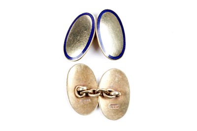 Lot 215 - A pair of 18ct yellow gold and enamel cufflinks
