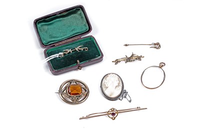 Lot 219 - A selection of brooches; and a picture pendant