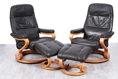 Lot 106 - Himolla: a pair of ‘Zerostress’ reclining armchairs; and a pair of matching footstools