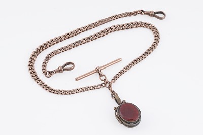 Lot 150 - A 9ct rose gold double "Albert" watch chain; and a fob seal