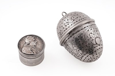 Lot 65 - A small late 19th Century French silver box; and a continental silver tea infuser