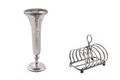 Lot 169 - A late Victorian silver toast rack; and an Edwardian silver vase