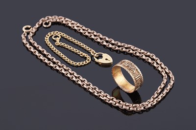 Lot 149 - A 9ct gold neck chain; a 9ct gold bracelet; and a ring