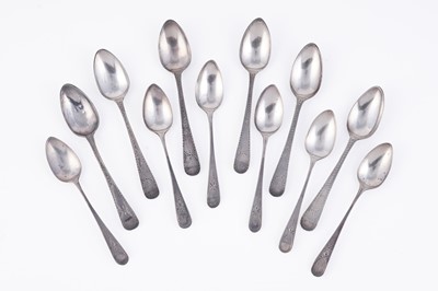 Lot 321 - George III silver teaspoons with marriage marks, one set by Peter, Ann and William Bateman